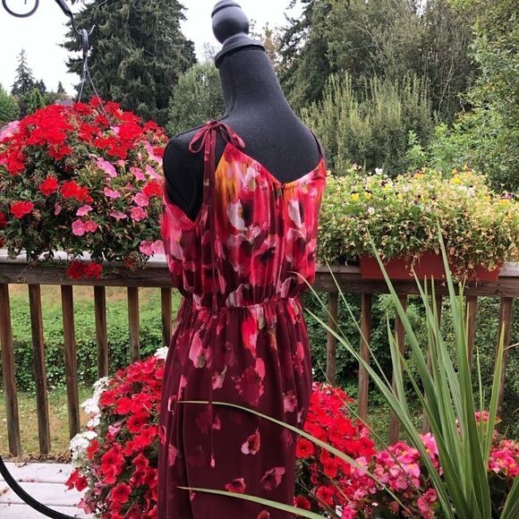 Red Floral Chiffon Maxi Dress - Picture 3 of 8